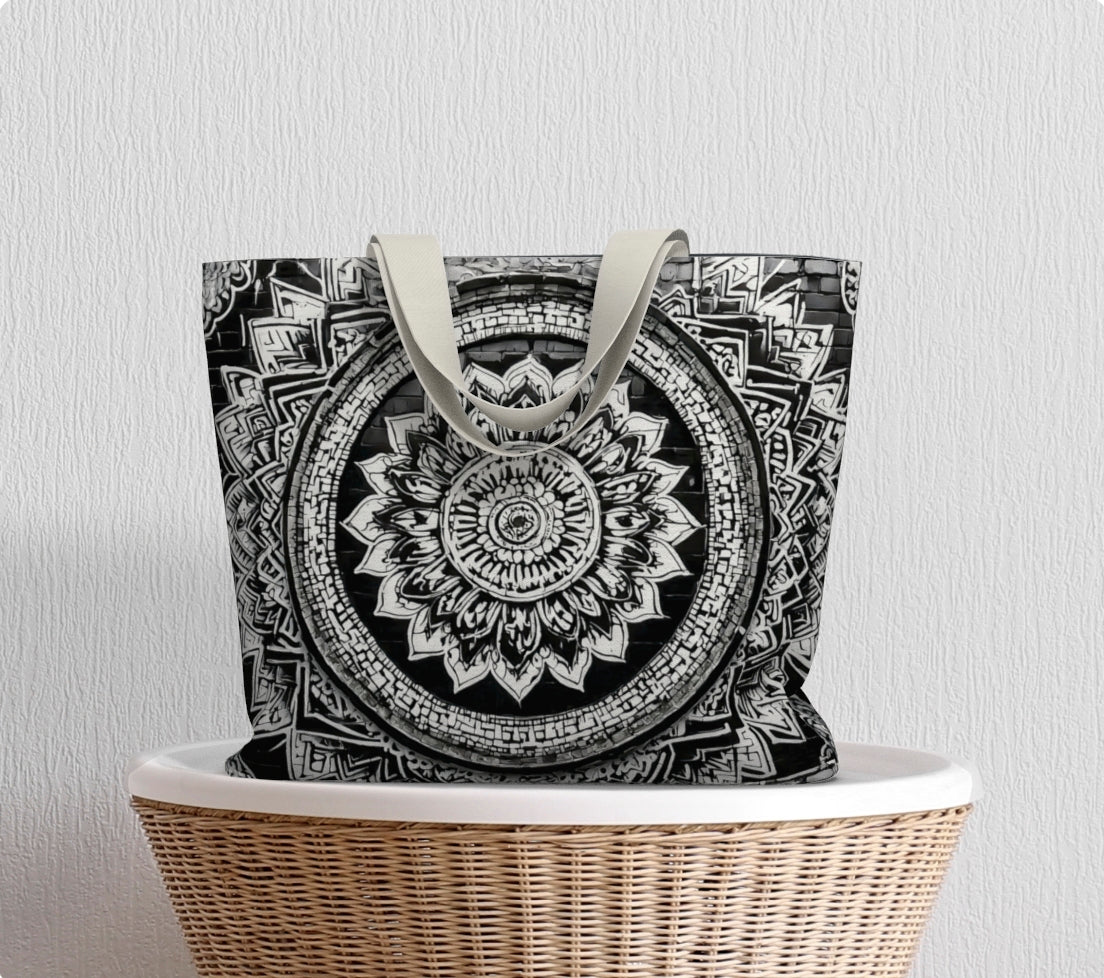 Mandala Black & White Canvas Tote