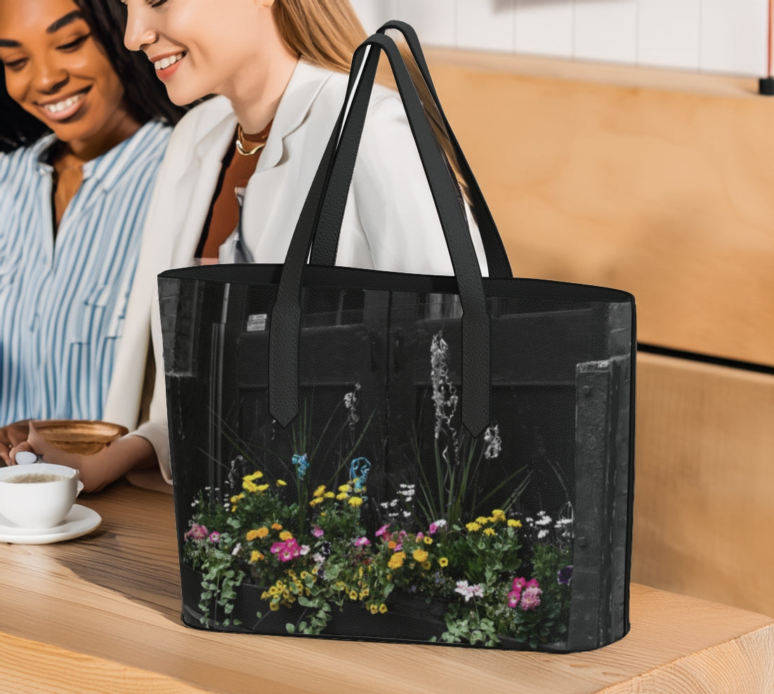 Distillery District Window Flowers Photo Art Vegan Leather Tote