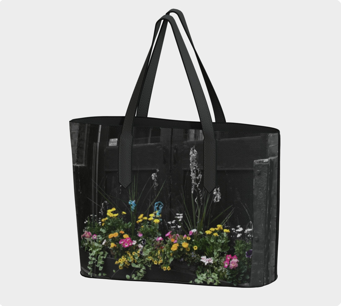 Distillery District Window Flowers Photo Art Vegan Leather Tote