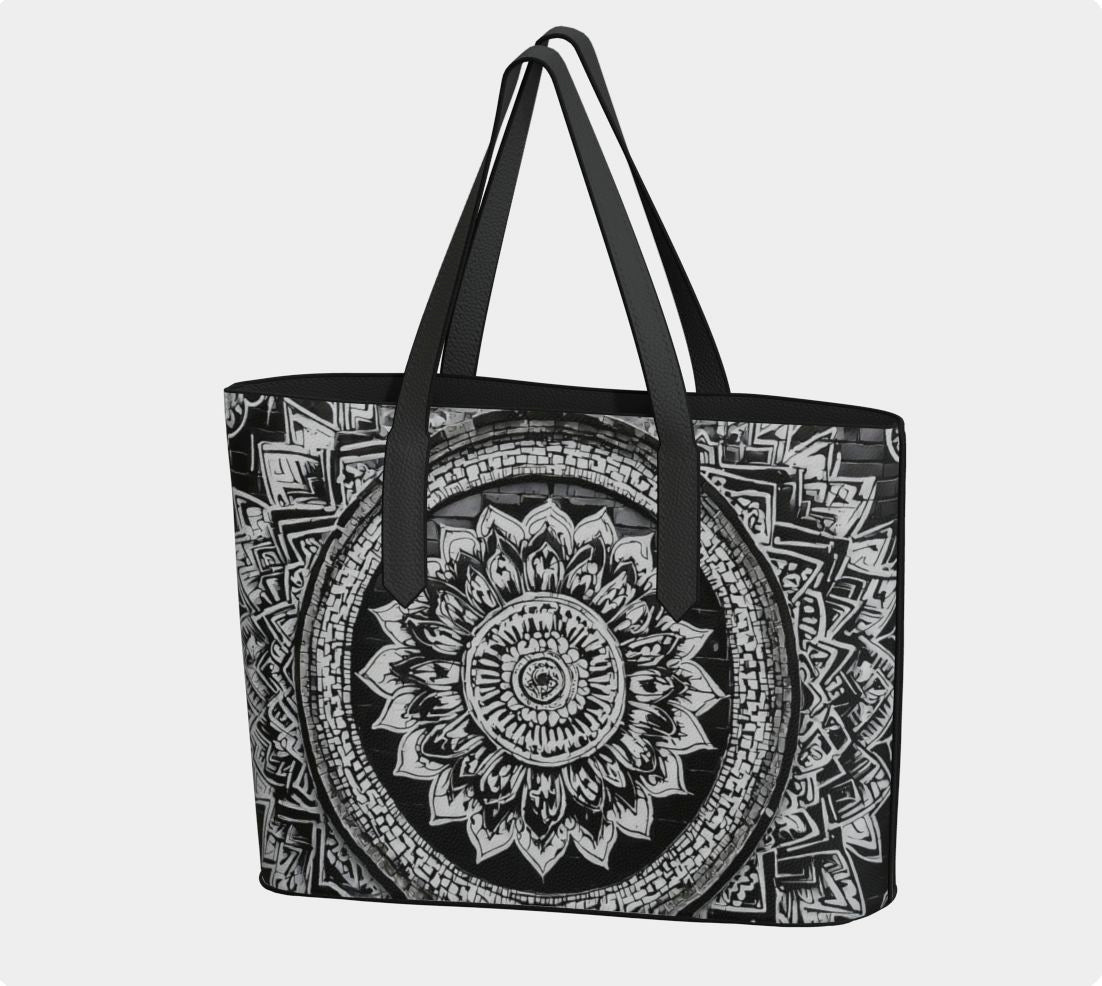 Mandala Black and White Vegan Leather Tote