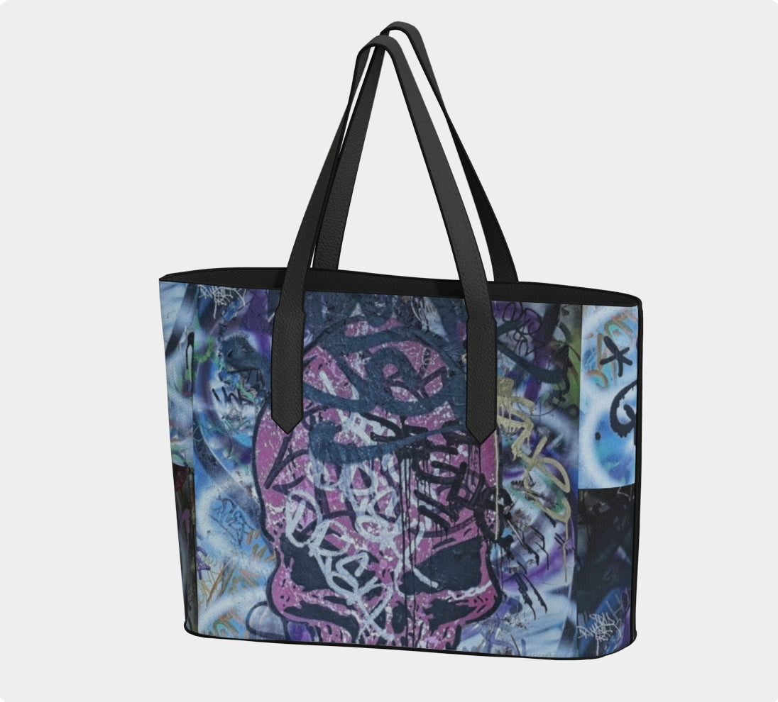Pink Skull Vegan Leather Tote