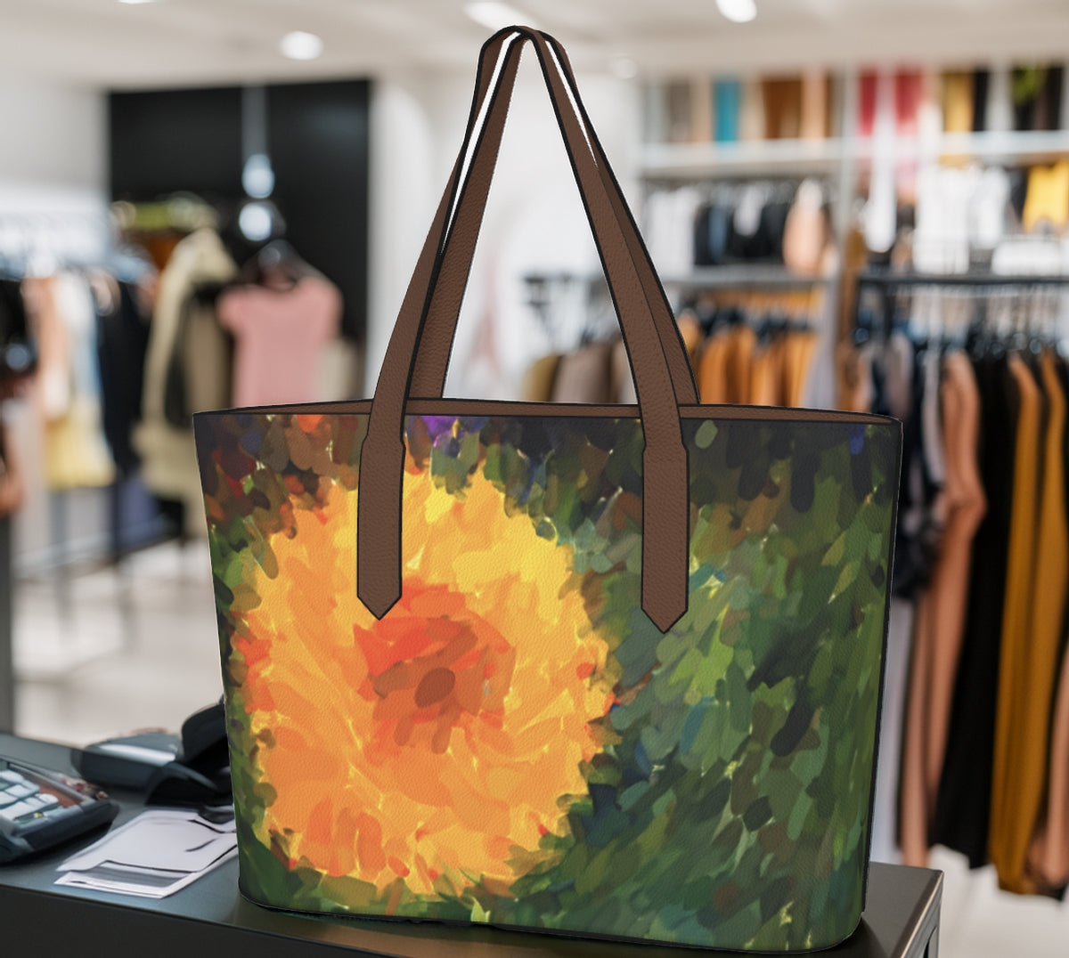 Orange Passion Photo Art Vegan Leather Tote