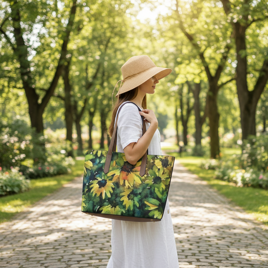 "Brown Eyed Susans" Vegan Leather Tote