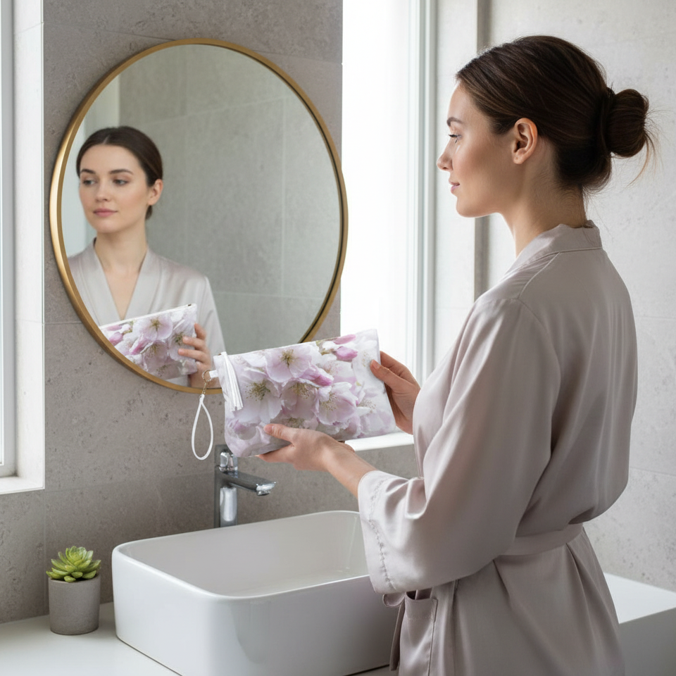 "Victoria Cherry Blossom" Vegan Leather Essential Pouch