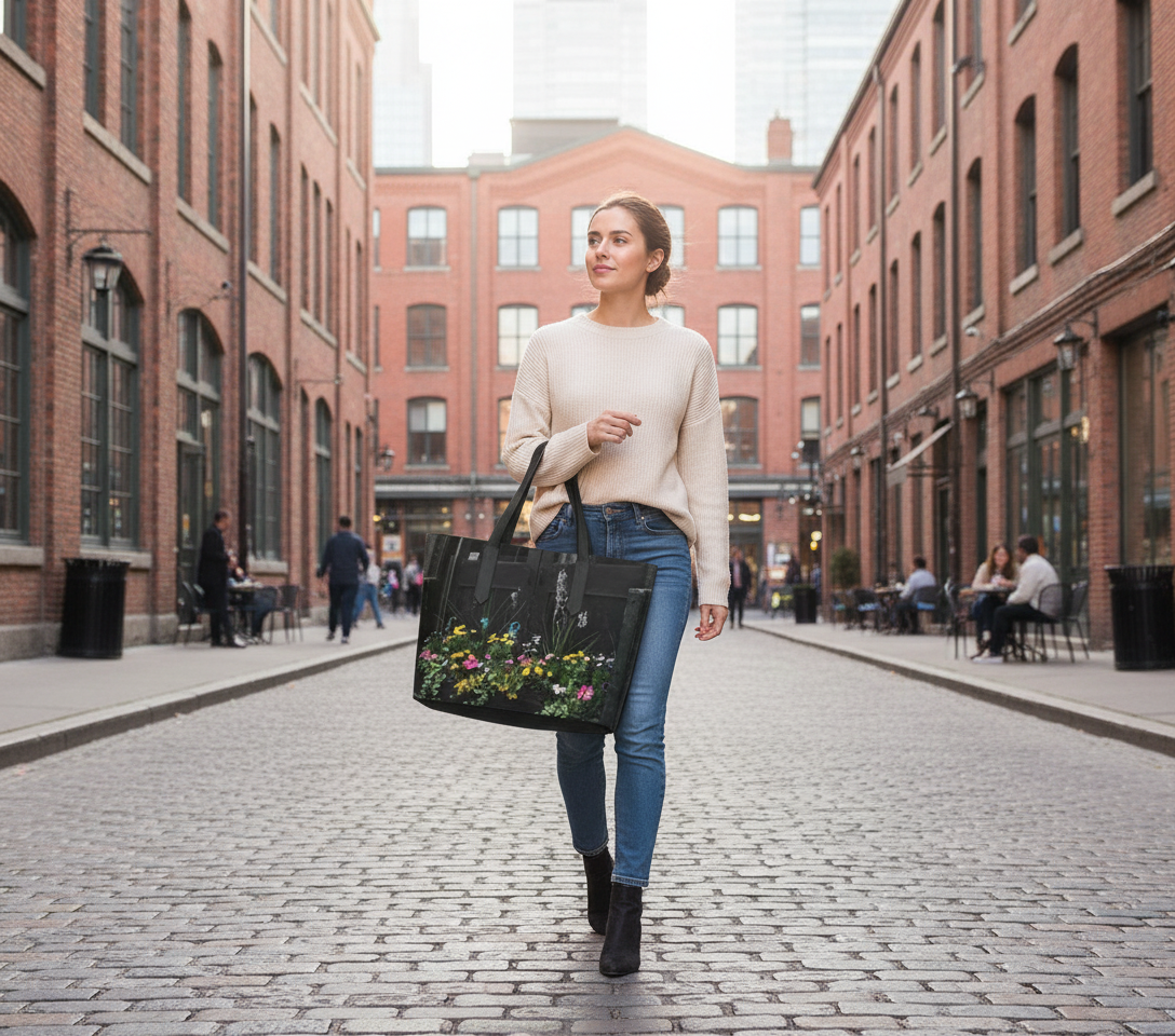 "Distillery District Window Flowers" Vegan Leather Tote