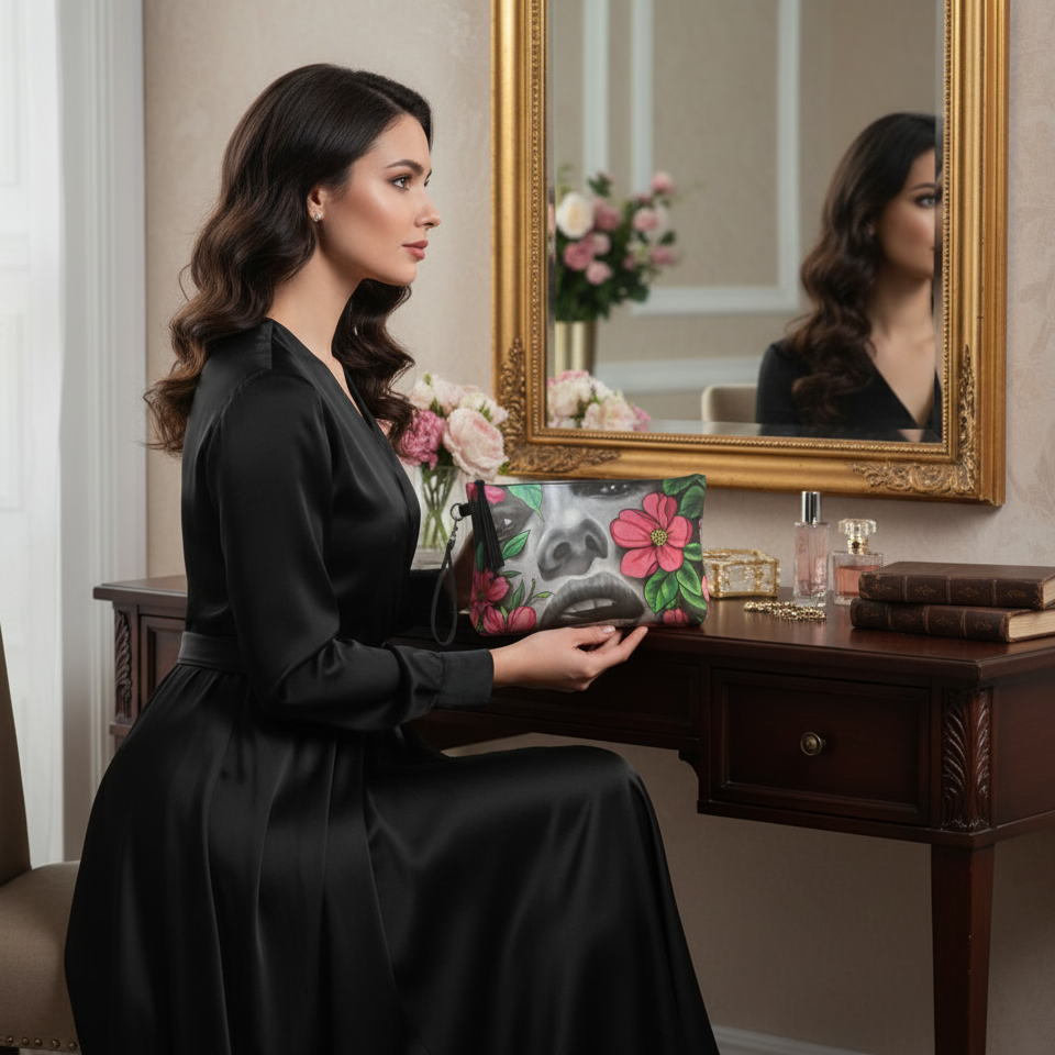 "Floral Secret" Vegan Leather Essential Pouch