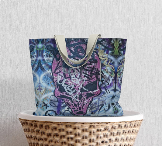 Pink Skull Canvas Tote