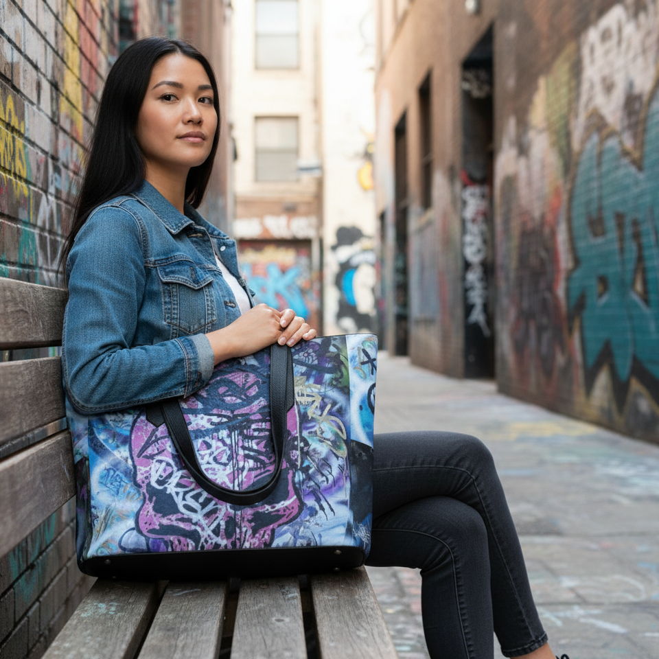 "Pink Skull" Vegan Leather Tote