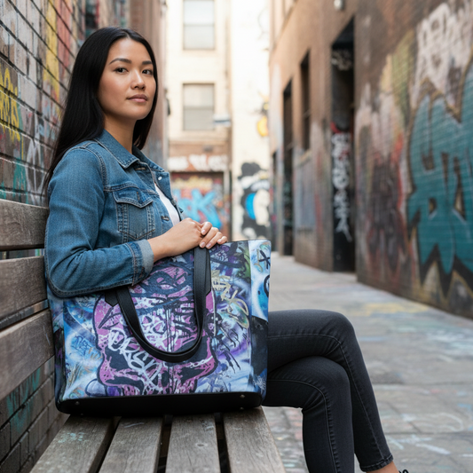 "Pink Skull" Vegan Leather Tote