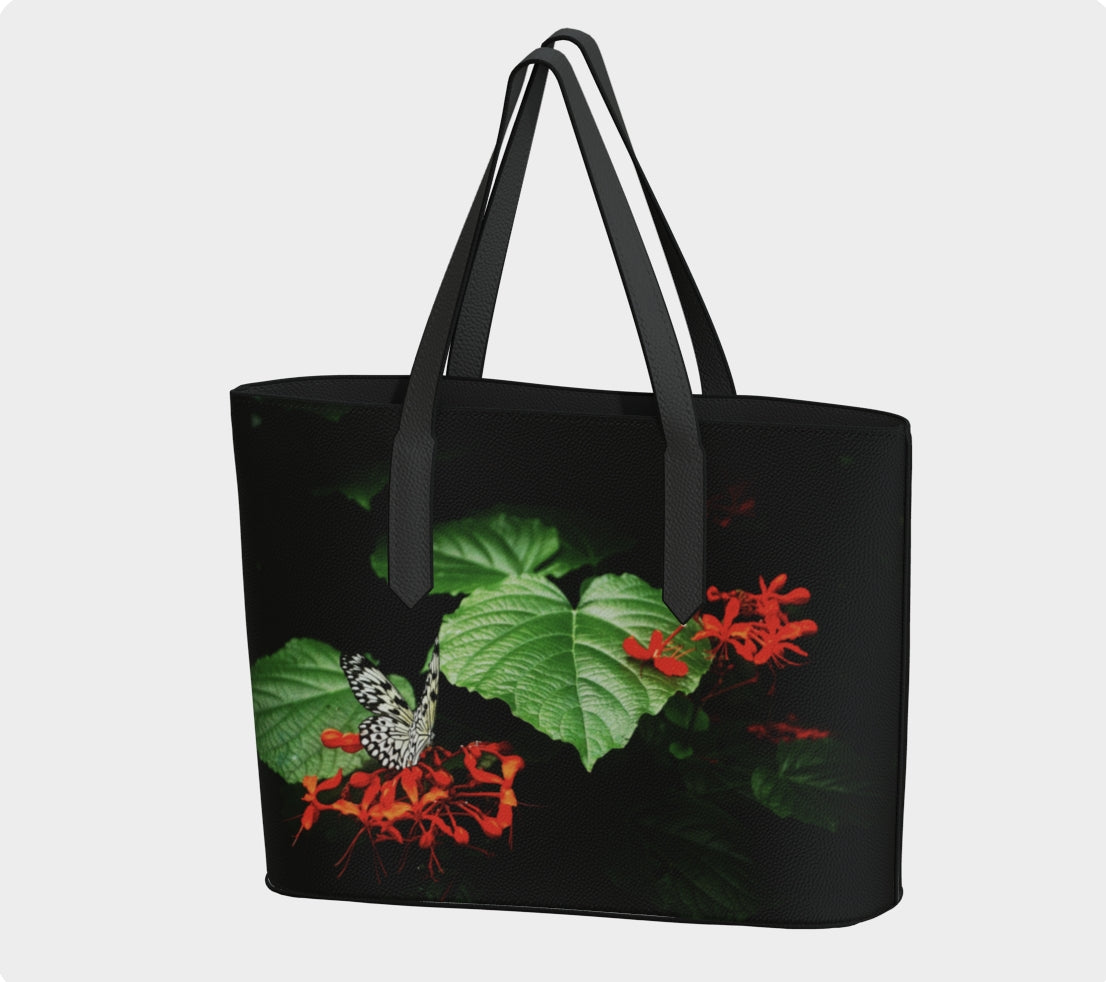 Rice Paper Butterfly Photo Art Vegan Leather Tote
