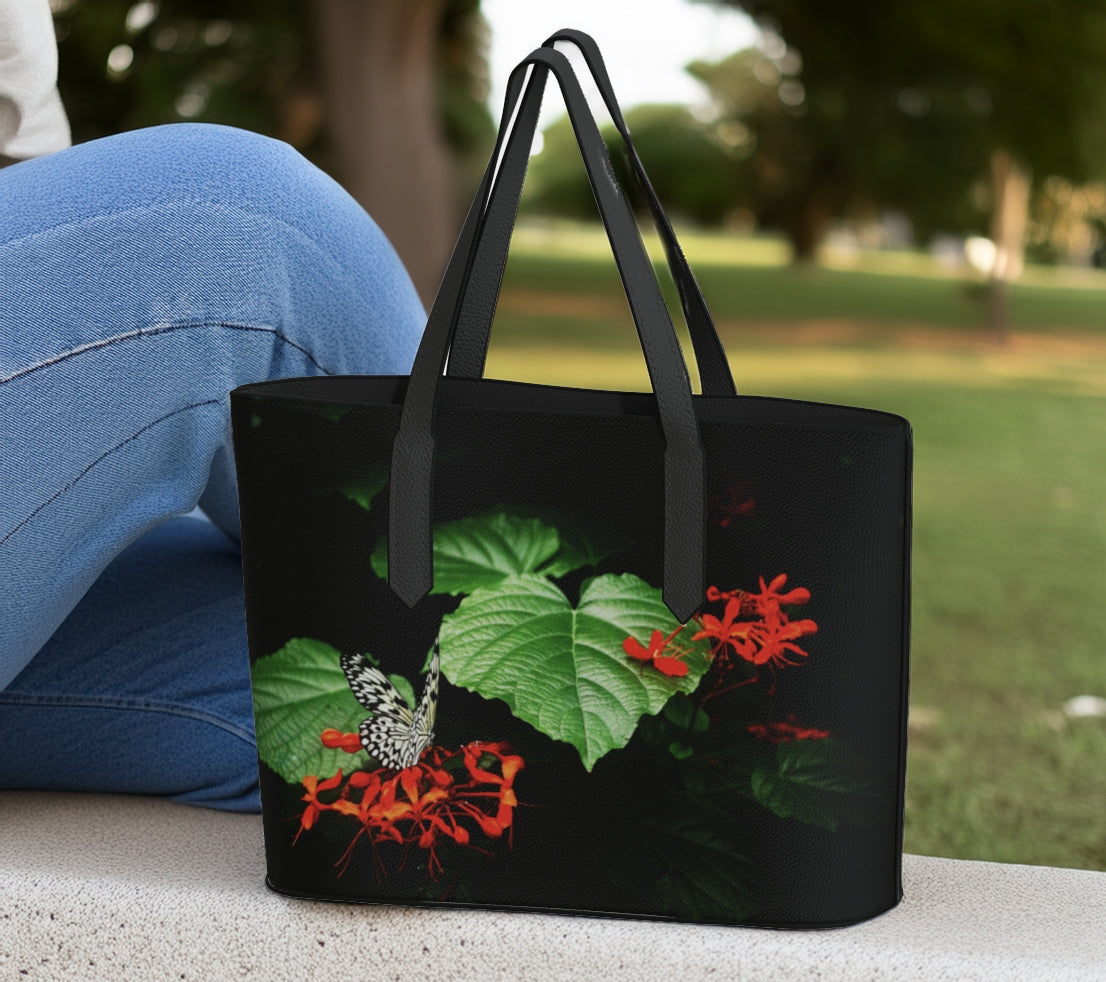 Rice Paper Butterfly Photo Art Vegan Leather Tote