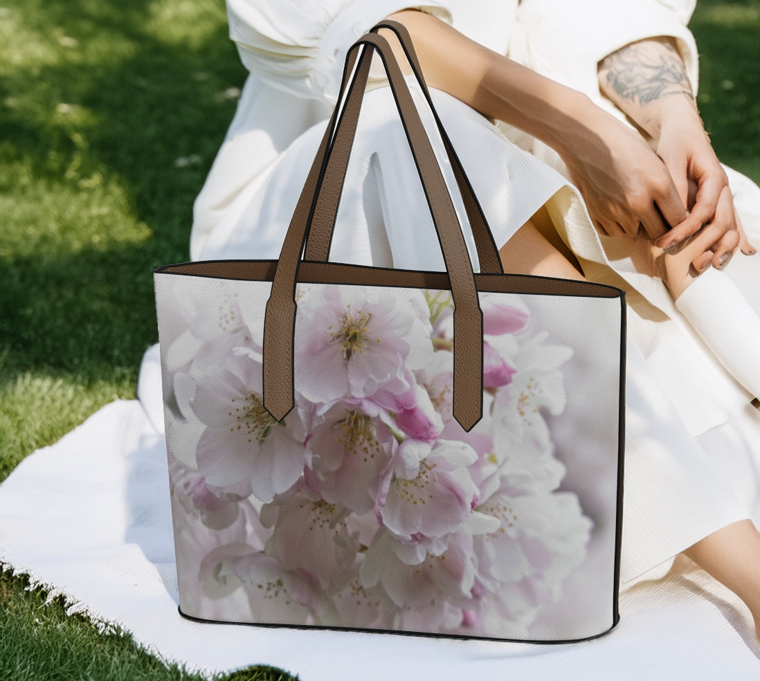 Victoria Cherry Blossom Photo Art Vegan Leather Tote